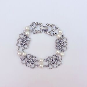 Vintage Goldette Silver Chain Link Pearl Bracelet